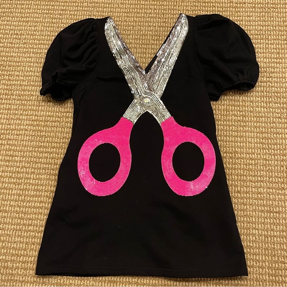 Queen Of Sparkles Black Mega Scissor Poof Sleeve Dress Small - Picture 3 of 9